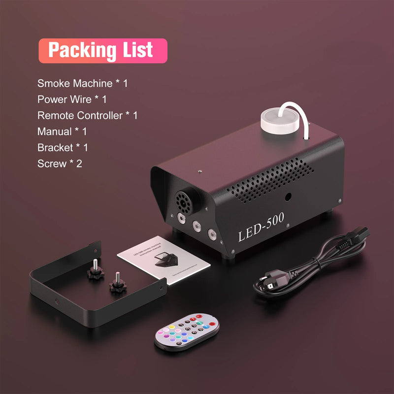Machine à fumée 500 W à 3 LED RGB, télécommande sans fil et réservoir de 260 ml