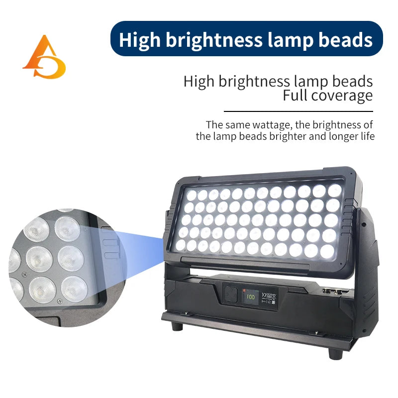 Projecteur LED extérieur IP65 RGBW 4 en 1, 60 x 10 W, 650 W, DMX