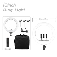 Ring light 18 pouces – anneau de 45 cm avec télécommande, câble, supports de téléphone et sac