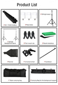 Kit studio photo à la pièce : 4 kits softbox et 4 cadres de fond de 2,4 x 4 m, 12 articles