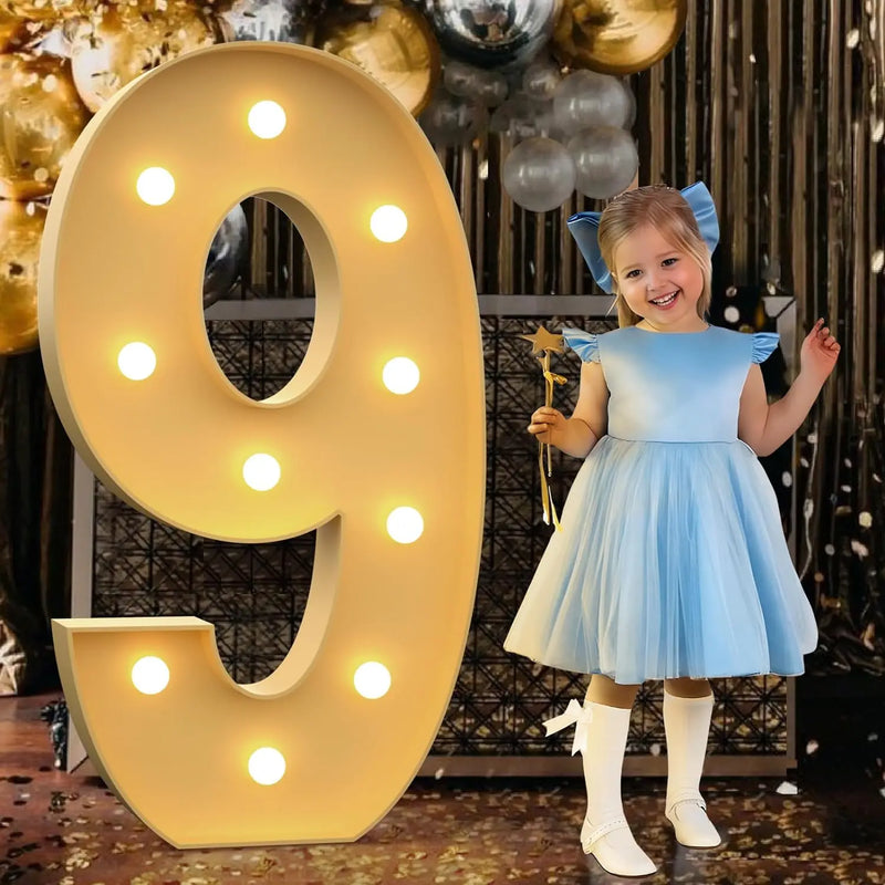 Chiffres lumineux géants 120 cm en carton mousse, blanc chaud ou blanc froid