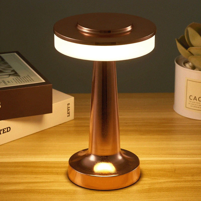 Lampe de table sans fil à pied évasé – version à tête en disque, or rose