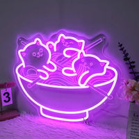 Néon chats et ramen – coloris violet allumé, vue de face