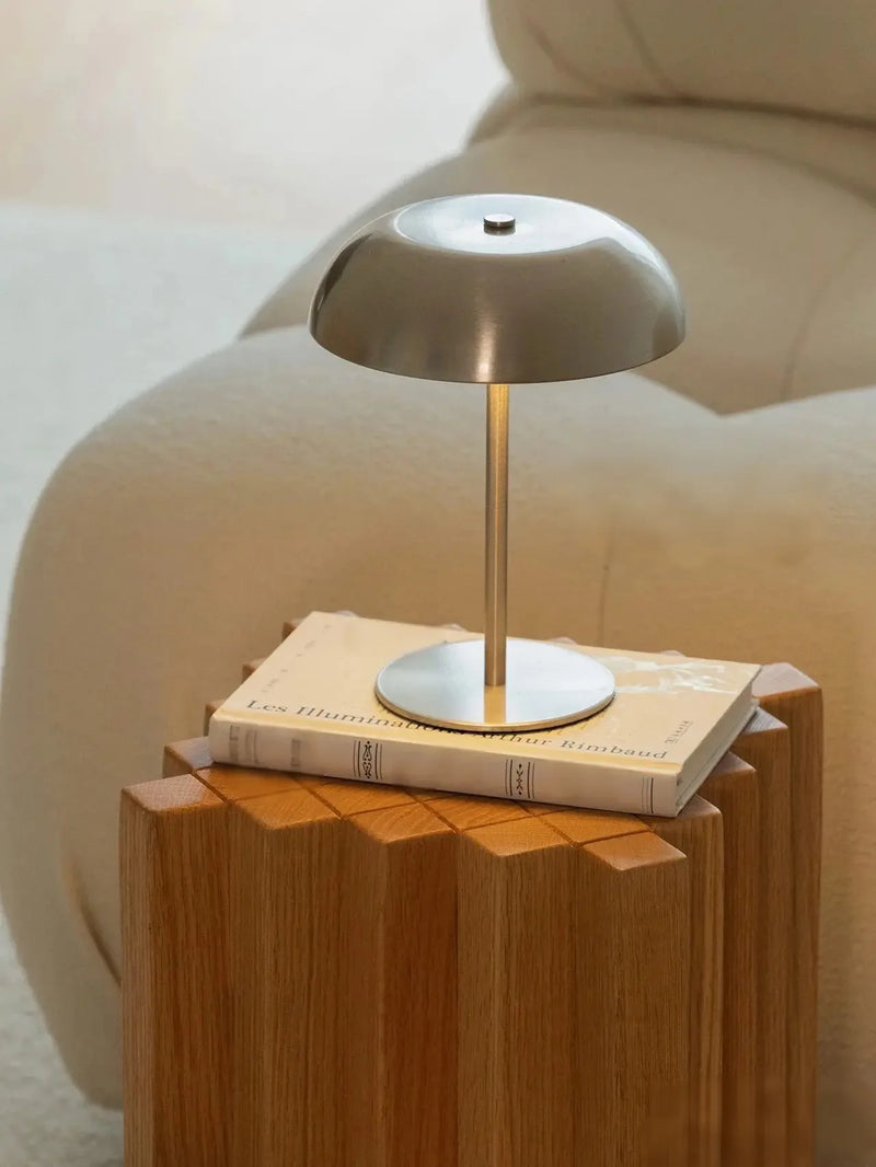 Lampe champignon métal sans fil rechargeable, commande tactile, 21 cm