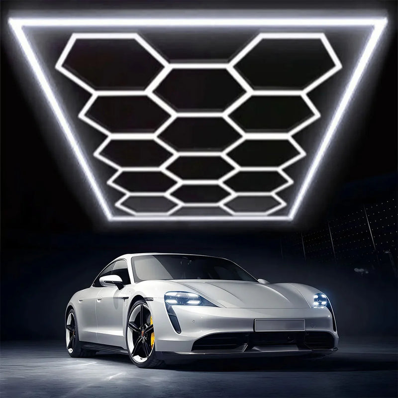 Kit éclairage 14 hexagones LED, 520 ou 680 W, pour garage et showroom