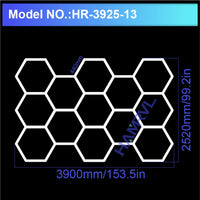 Plafonnier hexagonal LED – modèle de 13 hexagones, 390 x 252 cm