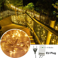 Rideau lumineux stalactites LED blanc chaud, 8 modes, 3 à 12 m