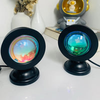 Projecteur coucher de soleil USB – deux projecteurs aux lentilles cristal à reflets colorés