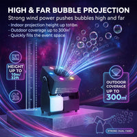 Machine à bulles de scène 90 W – projection de bulles jusqu'à 10 m de haut en intérieur
