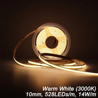 Ruban LED COB 9 couleurs – blanc chaud 3000 K, 10 mm, 528 LED/m
