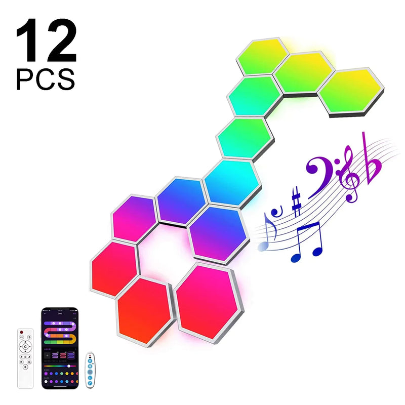 Panneaux LED hexagonaux muraux – lot de 12 panneaux en couleurs