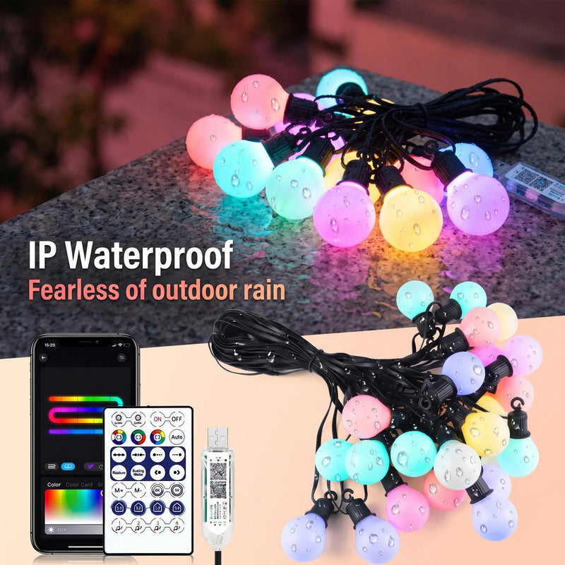 Guirlande guinguette WiFi G40 – ampoules colorées avec application et télécommande