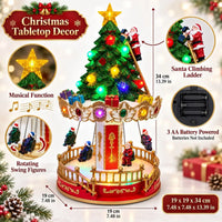 Carrousel de Noël musical et lumineux avec sapin et Père Noël, 34 cm, à piles