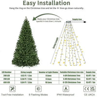 Guirlande sapin lumineuse en cascade USB, 8 modes, 200 à 400 LED, 1,5 à 3 m