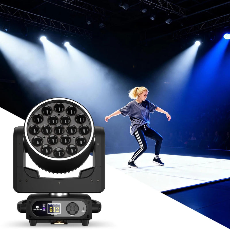 Lyre LED wash 19 x 15 W ou 25 W RGBW à anneau lumineux, à l'unité ou par lot