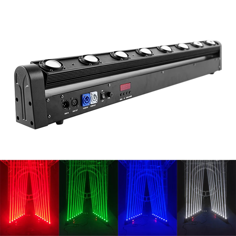 Barre à tête mobile 8 faisceaux LED RGBW 12 W, 107 cm, DMX 10 ou 38 canaux