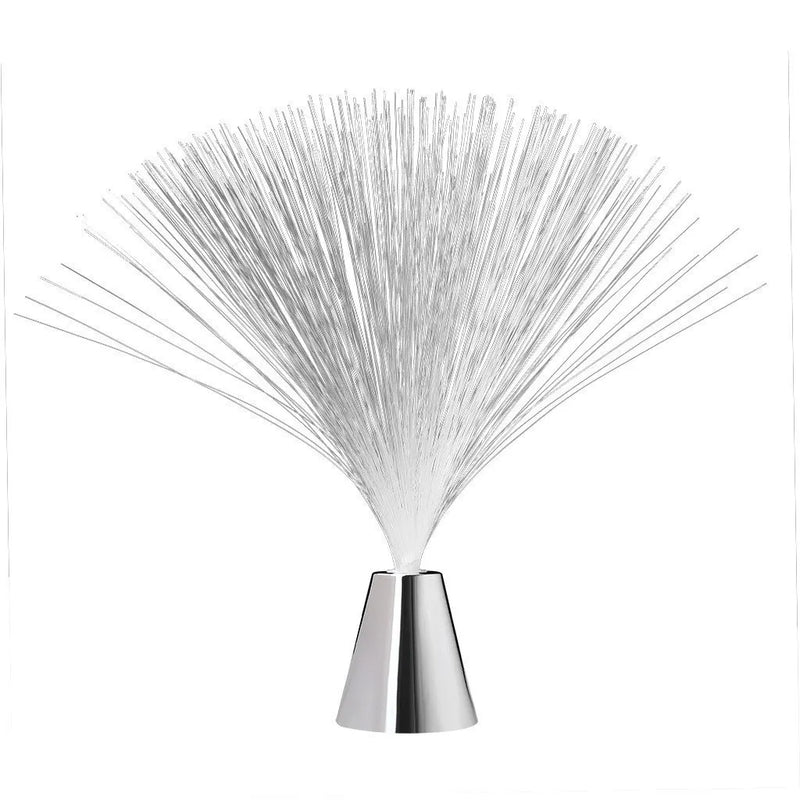 Lampe fibre optique – vue de face sur fond blanc, socle chromé en cône