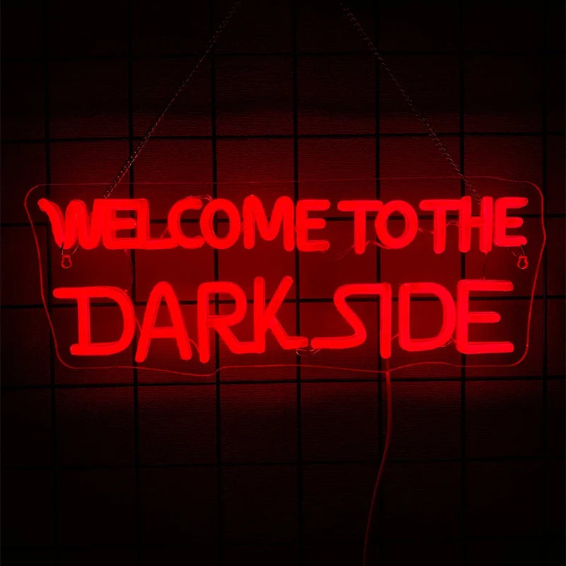 Néon Halloween – texte Welcome to the Dark Side rouge allumé