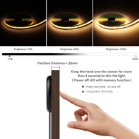 Ruban LED COB noir – intensité à 10, 40 et 100 % et capteur à travers une cloison