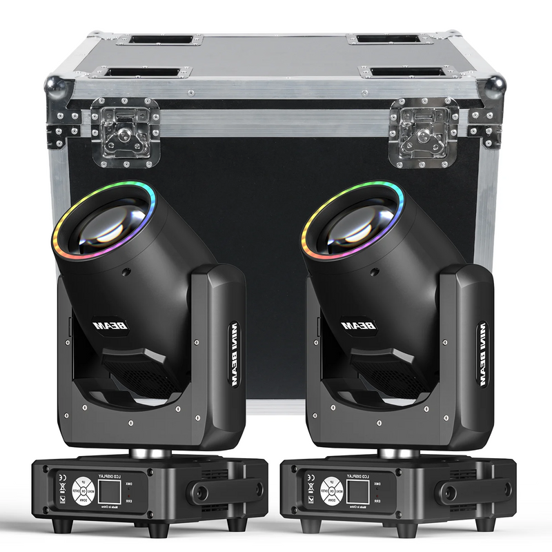 Lyre beam 230 W à anneau RGB, lot de 2 avec flight case, DMX