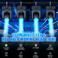 Lot de 2 lyres LED beam 150 W à anneau halo RGB, prisme 18 facettes