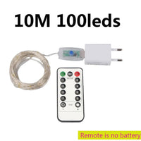 Guirlande fil d'argent – format 10 m, 100 LED avec adaptateur et télécommande