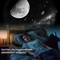Projecteur galaxie planétarium à météores – ciel étoilé projeté sur une chambre avec un dormeur