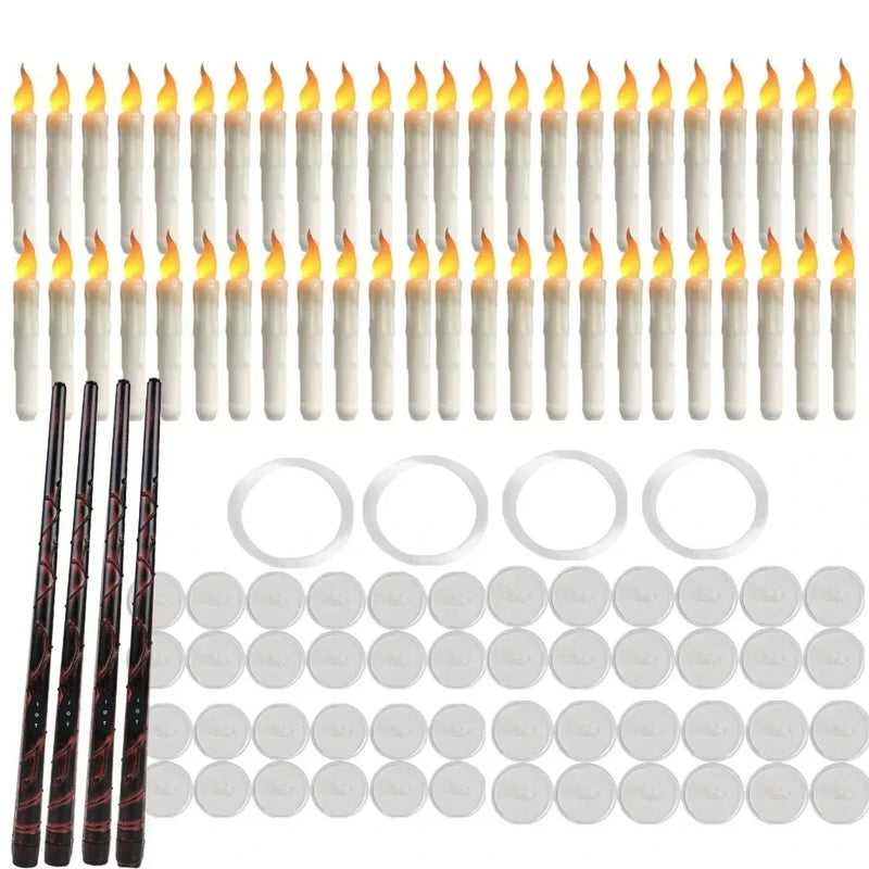 Bougies flottantes LED – 48 bougies avec 4 baguettes magiques, fils et crochets