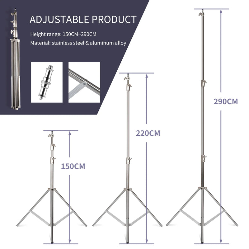 C-stand 2,6 m – trépied argenté en trois hauteurs de 150, 220 et 290 cm
