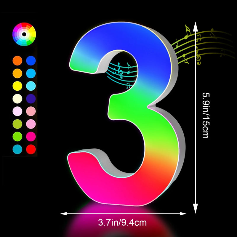 Lettres lumineuses LED RGB 15 cm – chiffre 3