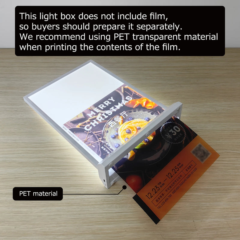 Caisson lumineux LED de table A4 double face, batterie rechargeable