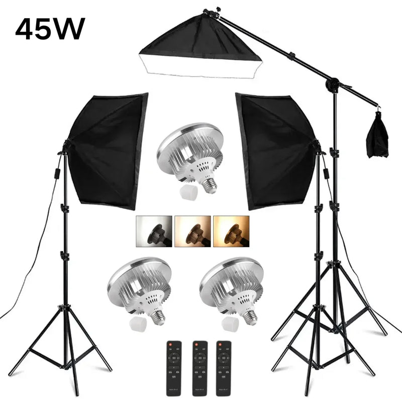Kit softbox rectangulaire ou octogonal – kit à 3 softbox sur perche, ampoules 45 W et télécommandes