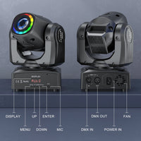 Lyre LED à tête mobile 120 W avec anneau RVB, 7 gobos et DMX 9 ou 11 canaux