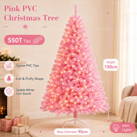 Sapin de Noël rose en PVC – sapin rose de 1,5 m avec guirlande LED USB