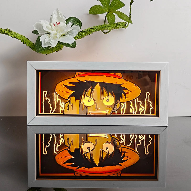 Tableau lumineux LED manga RGB en papier découpé, cadre blanc, 41 modèles, télécommande