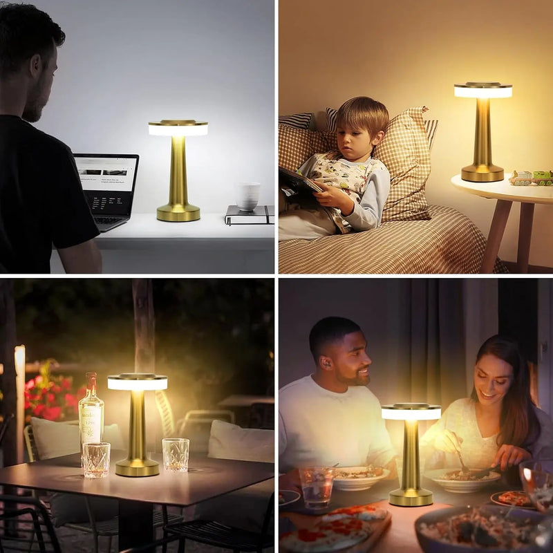 Lampe de table sans fil à pied évasé – scènes d'utilisation : bureau, chambre d'enfant, dîner