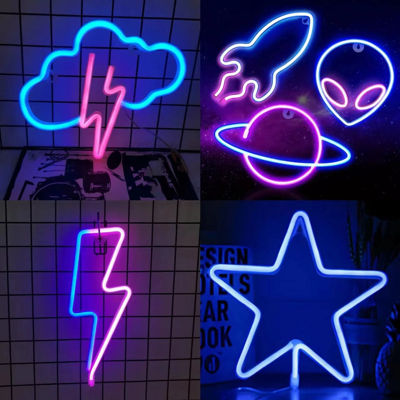 Néon LED déco gaming et chambre, 23 motifs au choix, piles ou USB