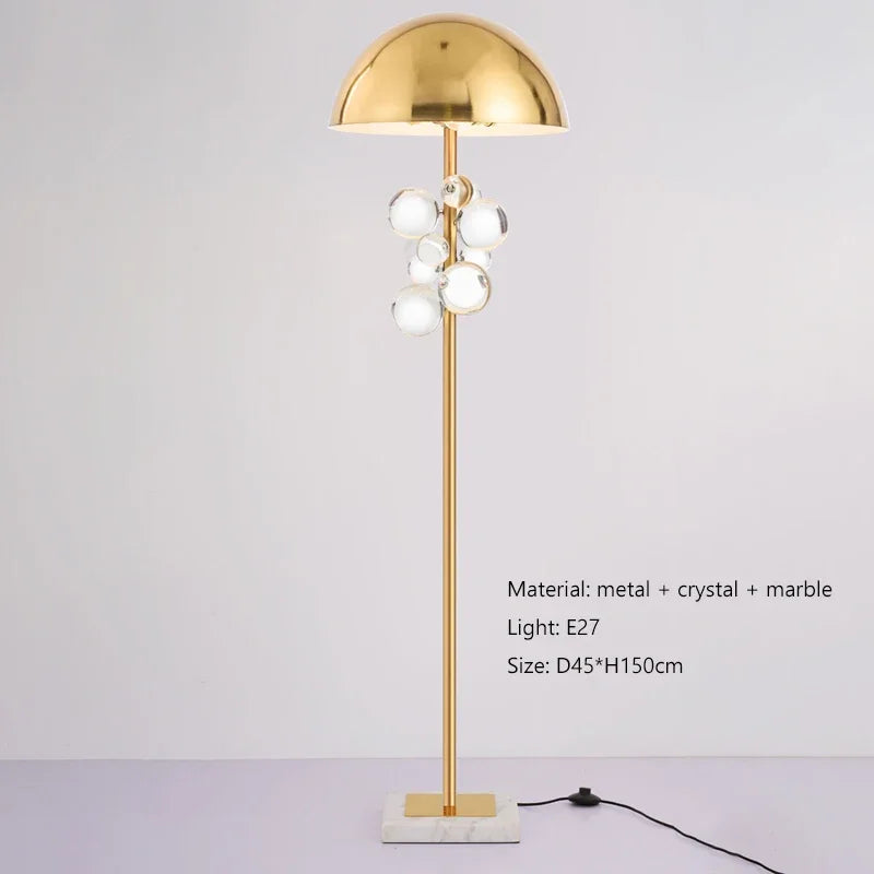 Lampe champignon à boules de verre – lampadaire à boules de verre transparentes, 45 cm de diamètre et 150 cm de haut