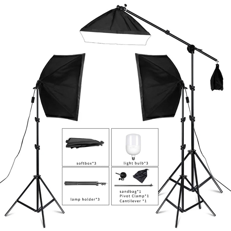 Kit éclairage continu 1 à 3 softbox 50x70 cm, ampoules 20 à 135 W, sac