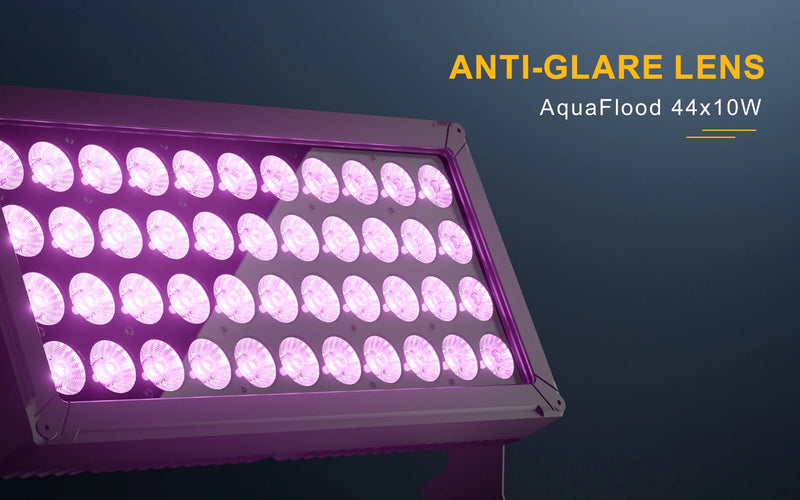Projecteur LED extérieur IP65 44 x 10 W – lentille anti-éblouissement, LED allumées en violet