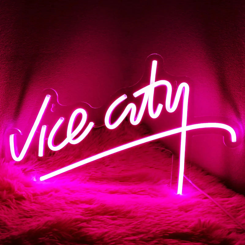 Néon LED Vice City – version rose, vue de face