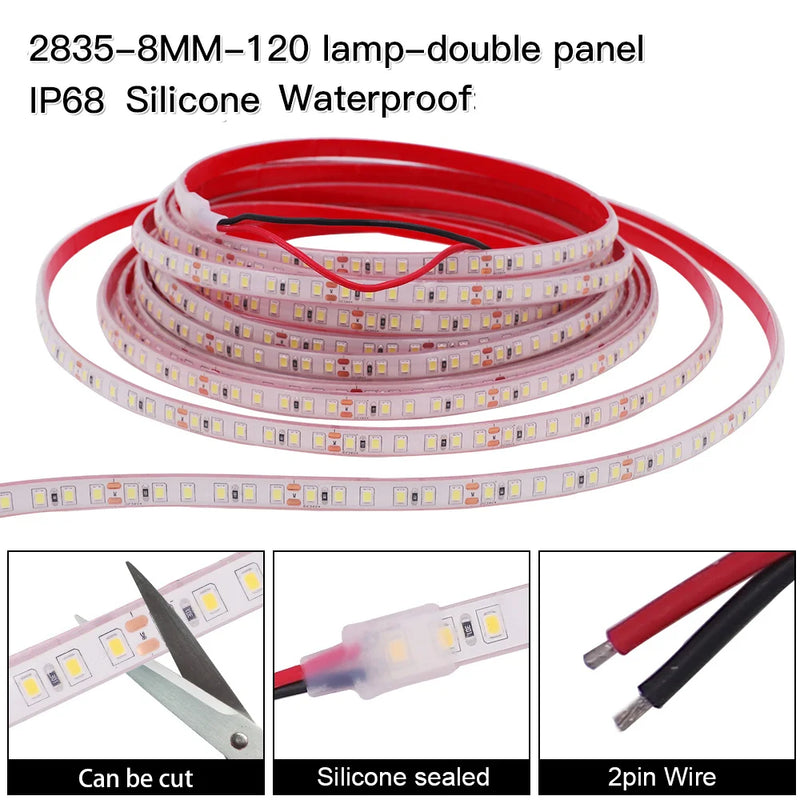 Ruban LED extérieur IP68, 120 LED/m, 12/24 V, 0,5 à 20 m