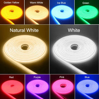 Ruban LED néon extérieur IP67 220 V à variateur – couleurs disponibles : jaune, blanc chaud, bleu glacier, vert, blanc, rouge, violet, rose et bleu
