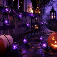 Guirlande lumineuse Halloween araignées violettes, à piles, 5,2 m