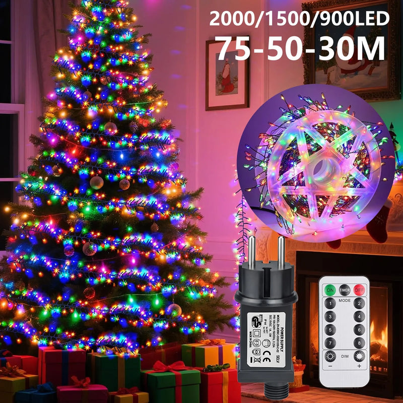 Guirlande lumineuse sapin fil de cuivre avec télécommande 30 à 75 m