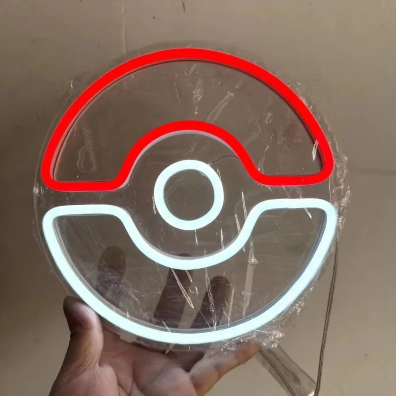 Néon Pokéball – enseigne dans son film de protection, tubes rouge et blanc