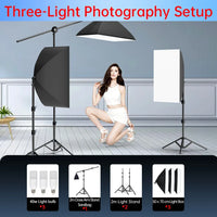 Kit studio photo softbox 50x70 cm, pied 2m, 1 à 3 lumières