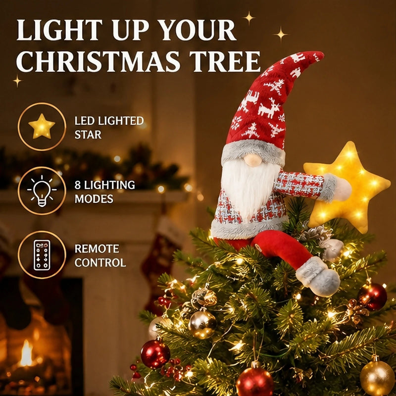 Cimier de sapin lumineux gnome – étoile lumineuse, 8 modes d'éclairage et télécommande