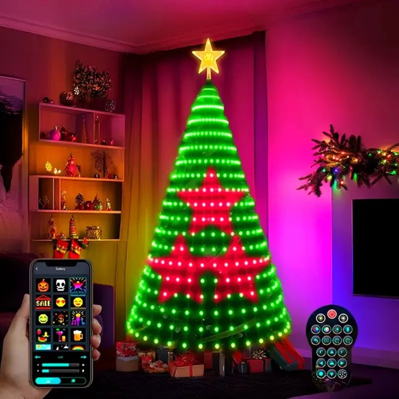 Guirlande sapin lumineuse en cascade RGB, application et télécommande, 1,5 à 2,1 m