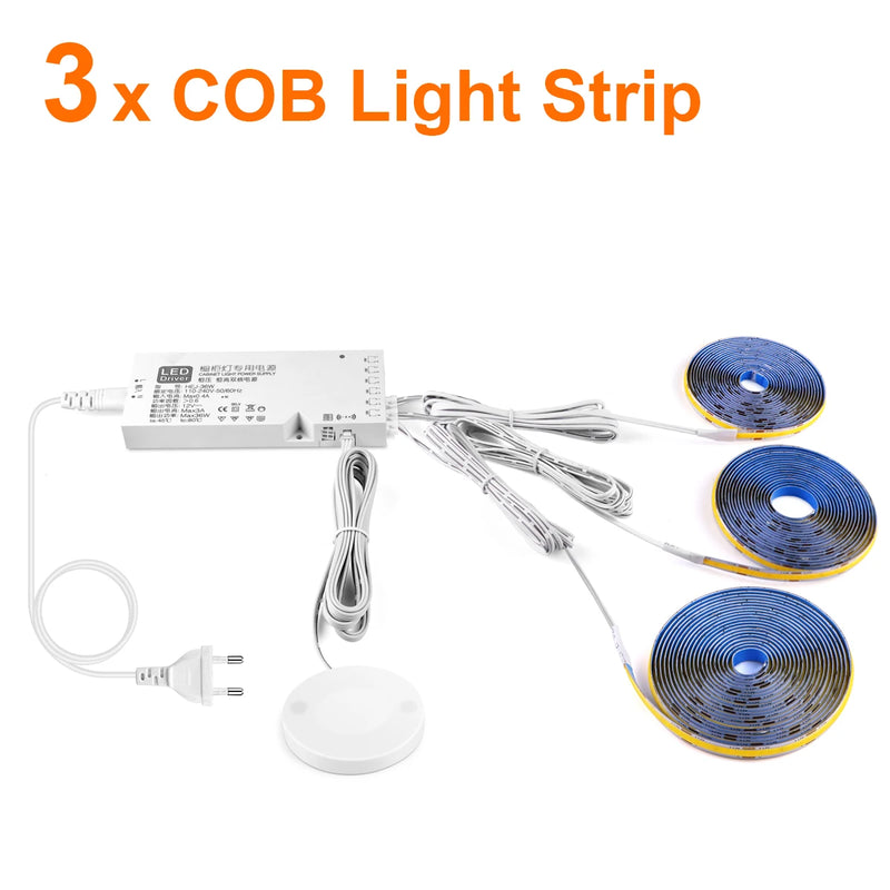 Ruban LED COB 12 V à capteur tactile – kit à 3 rubans